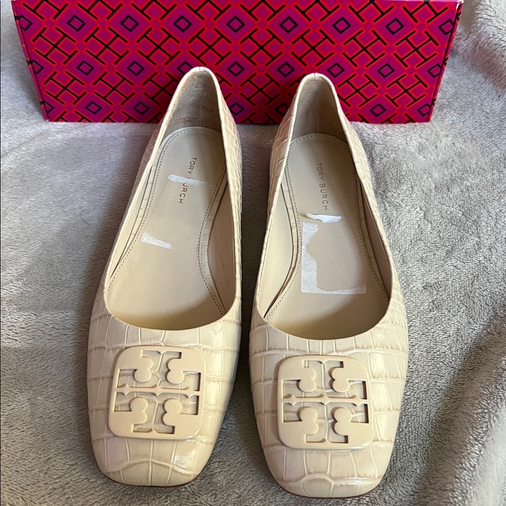 Georgia Square-Toe Croc-Embossed Leather Ballet Flats